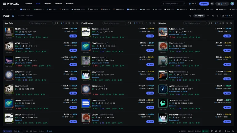 Parallel Pulse interface with New Pairs, Final Stretch, and Migrated feeds