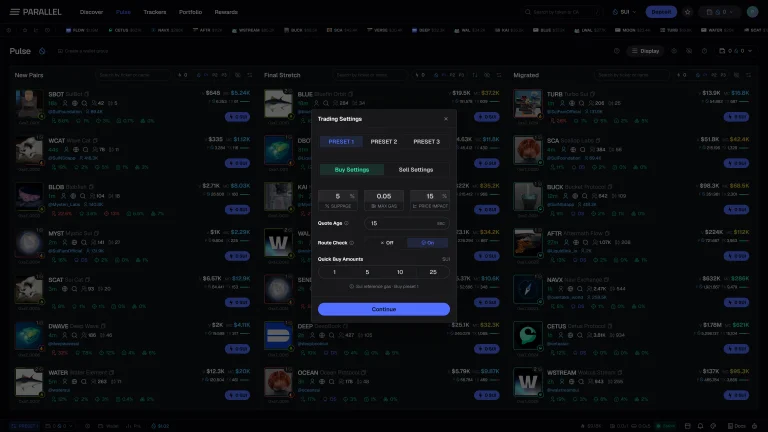 Parallel trading preset interface preview
